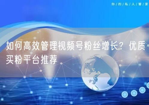 如何高效管理视频号粉丝增长？优质买粉平台