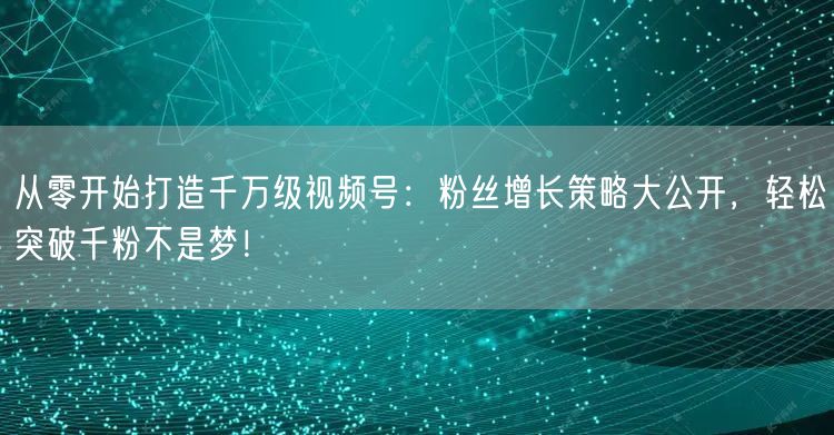 从零开始打造千万级视频号：粉丝增长策略大