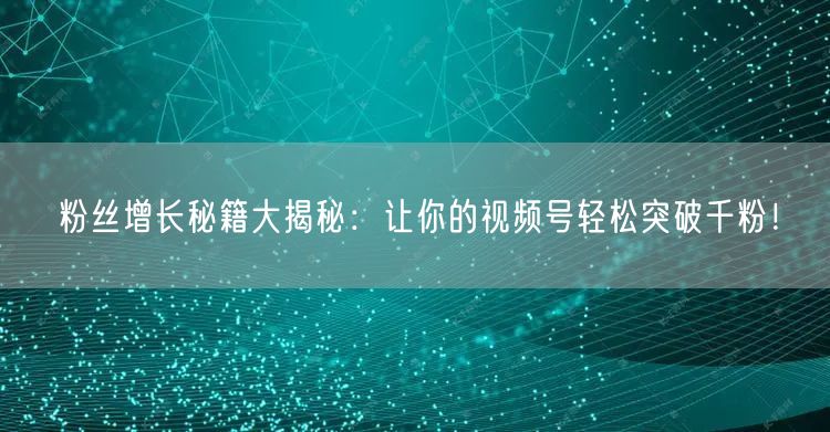 粉丝增长秘籍大揭秘：让你的视频号轻松突破