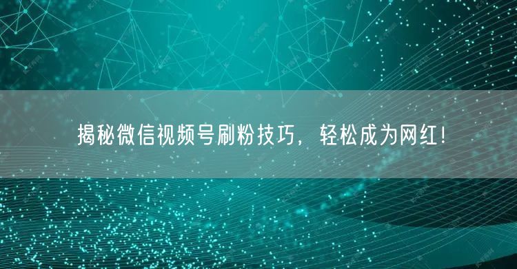 揭秘微信视频号刷粉技巧，轻松成为网红！
